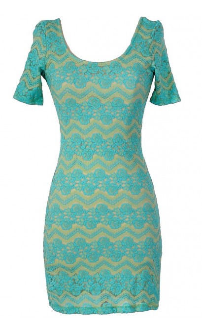 Summer Nights Floral and Chevron Bodycon Dress in Aqua